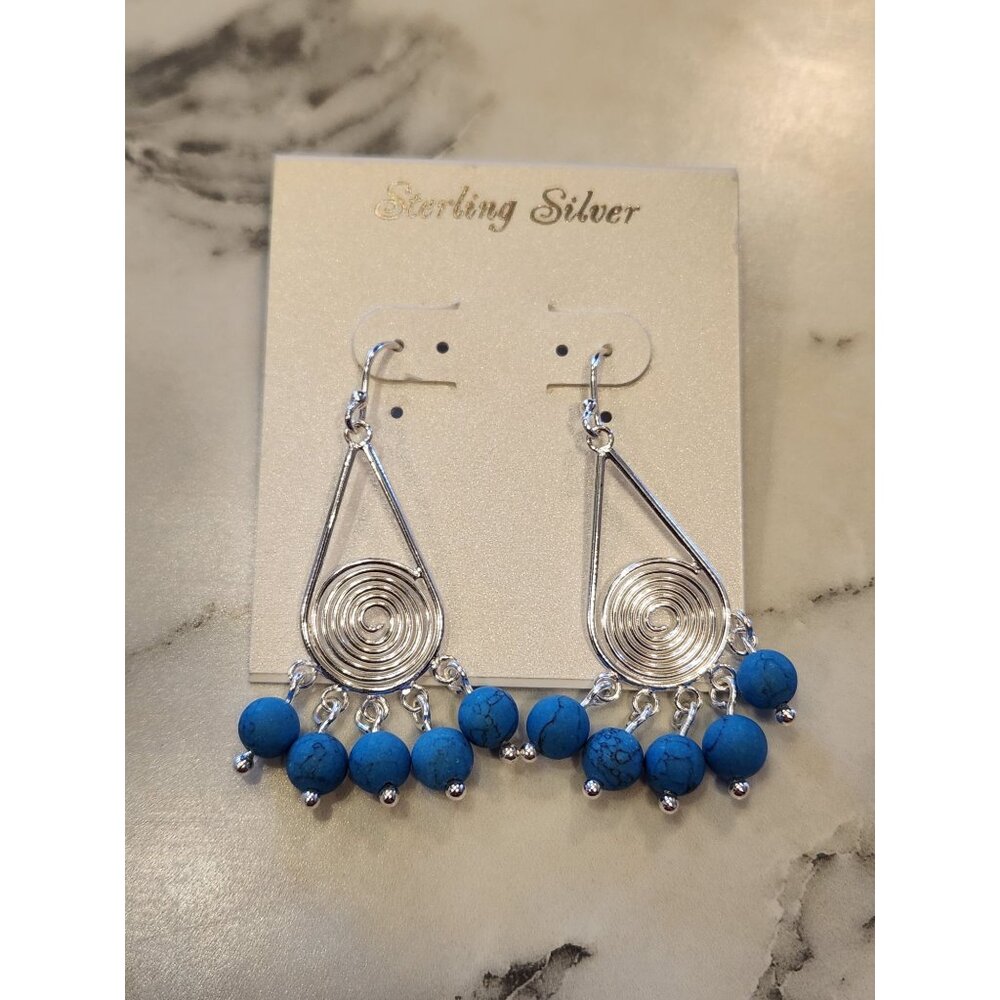 Sterling Silver Teardrop Earrings With Blue Beads